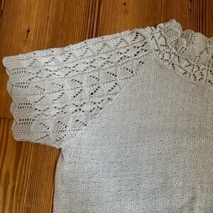 Haband vintage beige mock neck lace knit shirt sleeve twee sweater SIZE L